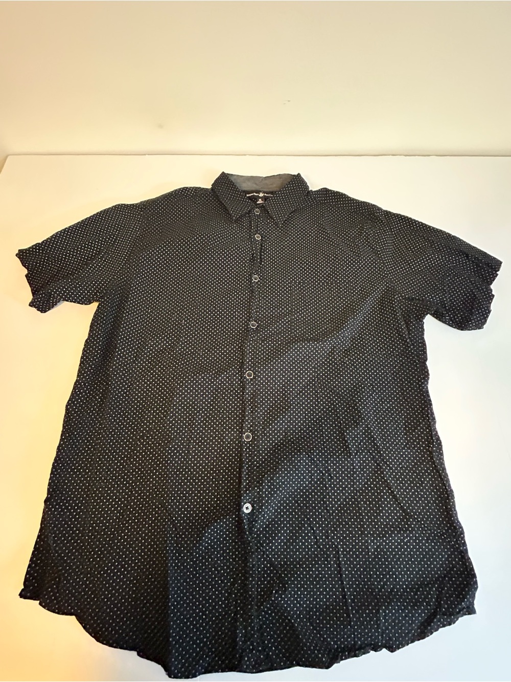 Beverly Hills Polo Club Black Short-Sleeve Button-Up with White Dot Print